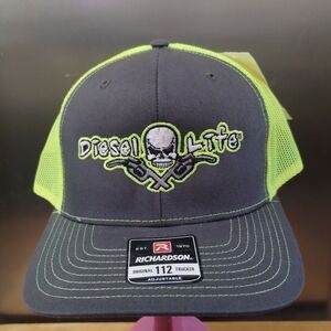 New Diesel Life Charcoal and Neon Green Trucker Snap Back Hat Baseball Cap